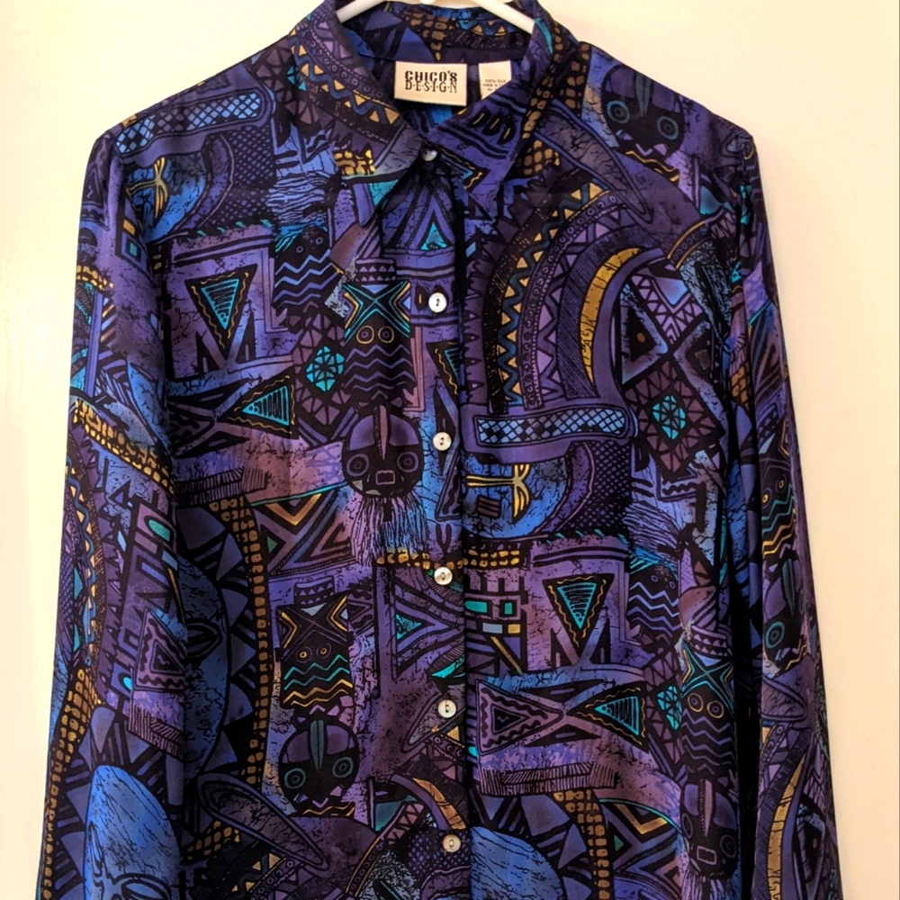 Chico's Design Silk Blouse - Artsy Size 1